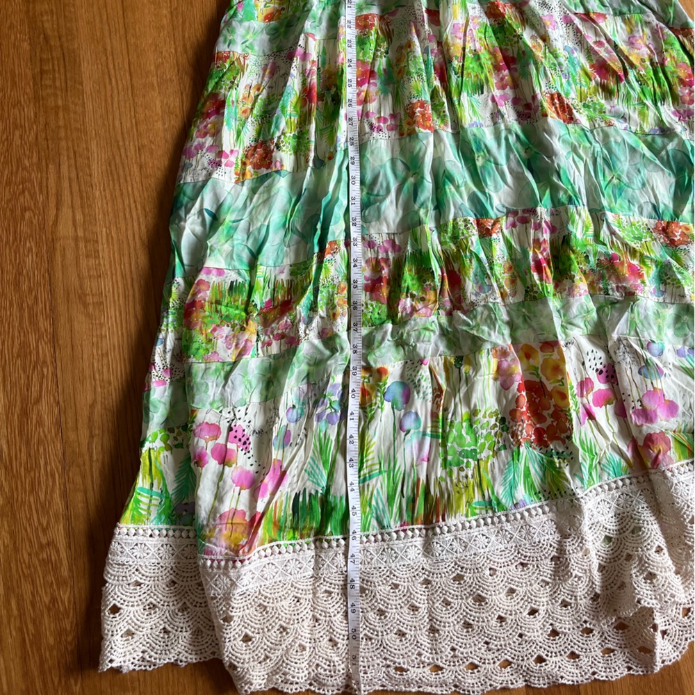 NEW: Farm Rio Halter crochet watercolor floral maxi dress size M - Picture 6 of 8